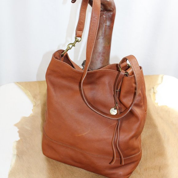 Lucky Brand Handbags - Lucky Brand Lina Cognac Brown Leather Shoulder/Crossbody Bucket Bag